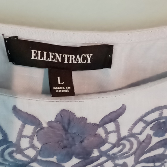 ELLEN TRACY Embroidered Linen Top - Picture 2 of 8